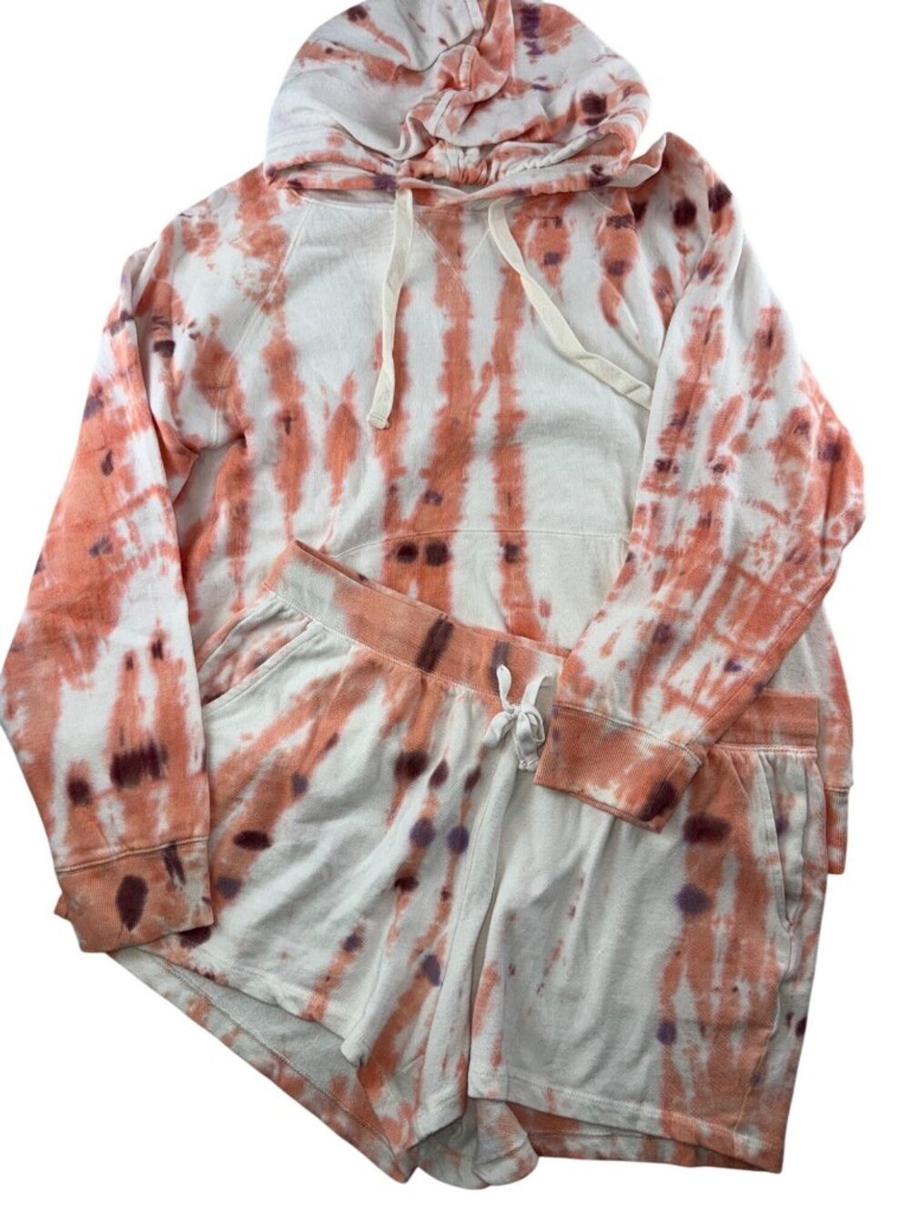 Old Navy Women's Tie Dye Hoodie & Shorts 2 Pc Lounge Set Rust Cream Large Active